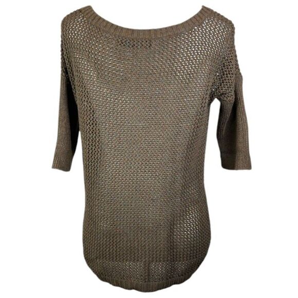 Peruvian Connection Open Knit 1/2 Sleeve Round Neck Sweater Brown Pima Small - Picture 3 of 10
